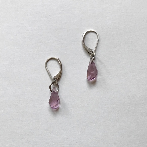 Silver and Purple Drop Earrings - Picture 1 of 2